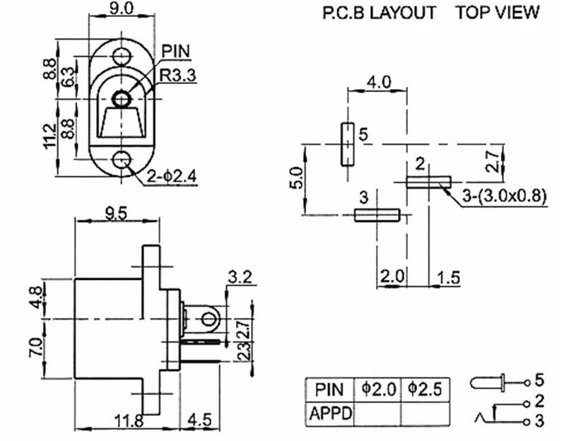 5.5x2.5mm DC Jack Şasesi - Jak Girişi