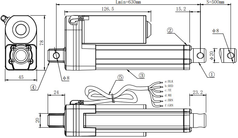 KGRA-24V-500MM-2000N-dimensions