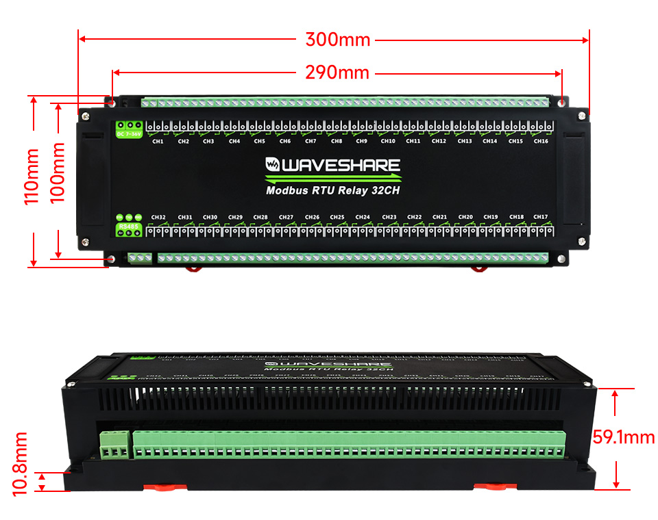 Modbus-RTU-Relay-32CH-details-size