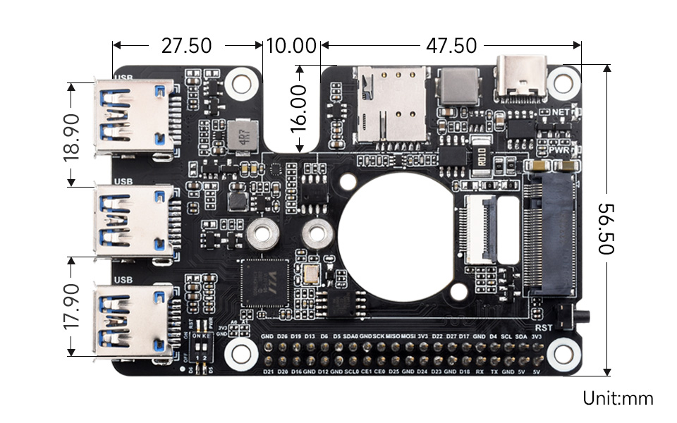 PCIe-TO-4G-5G-M.2-USB3.2-HAT-Plus-details-size