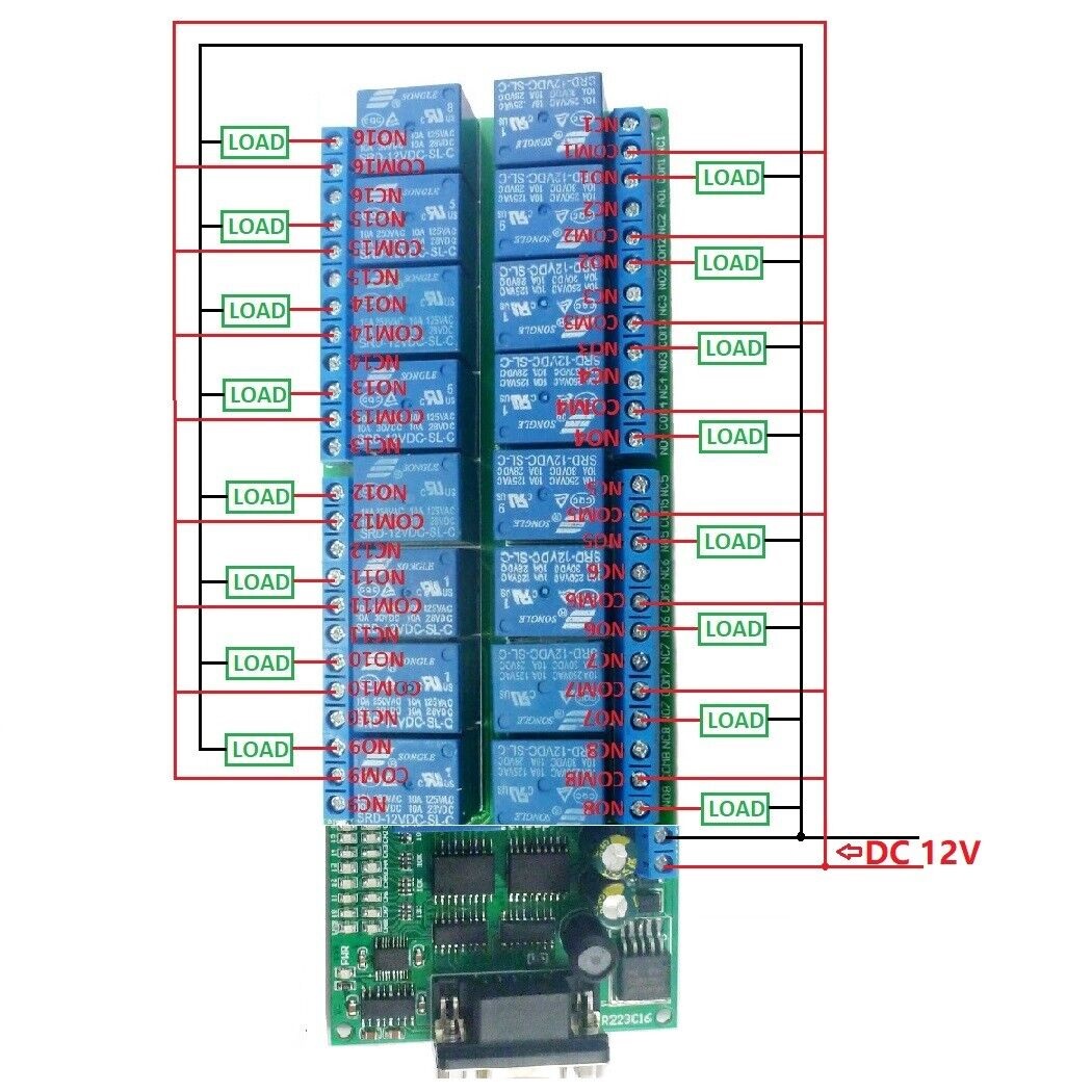 R223C16 12V 16 Channel RS232 Relay Module