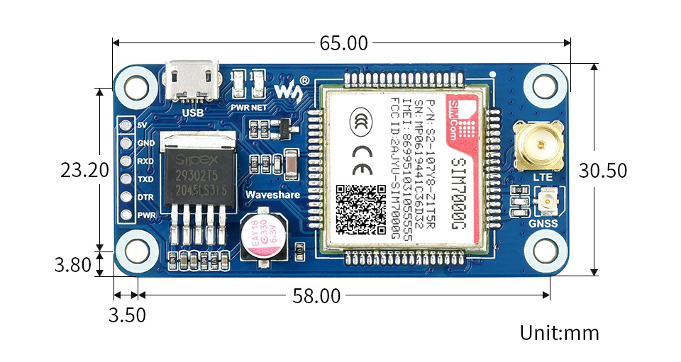 SIM7000G-NB-IoT-HAT-details-size