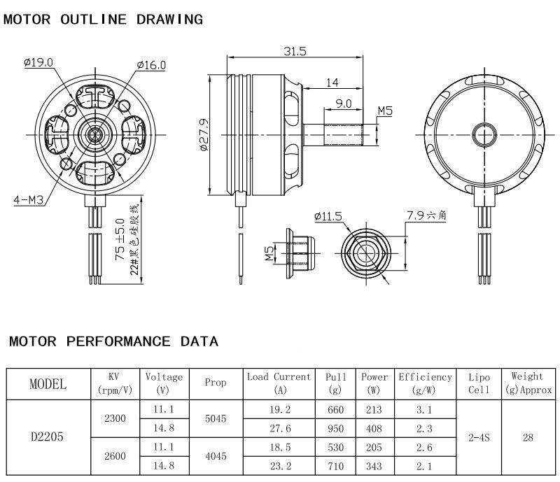 BR2205 2300KV Brushless Drone Motor - CW