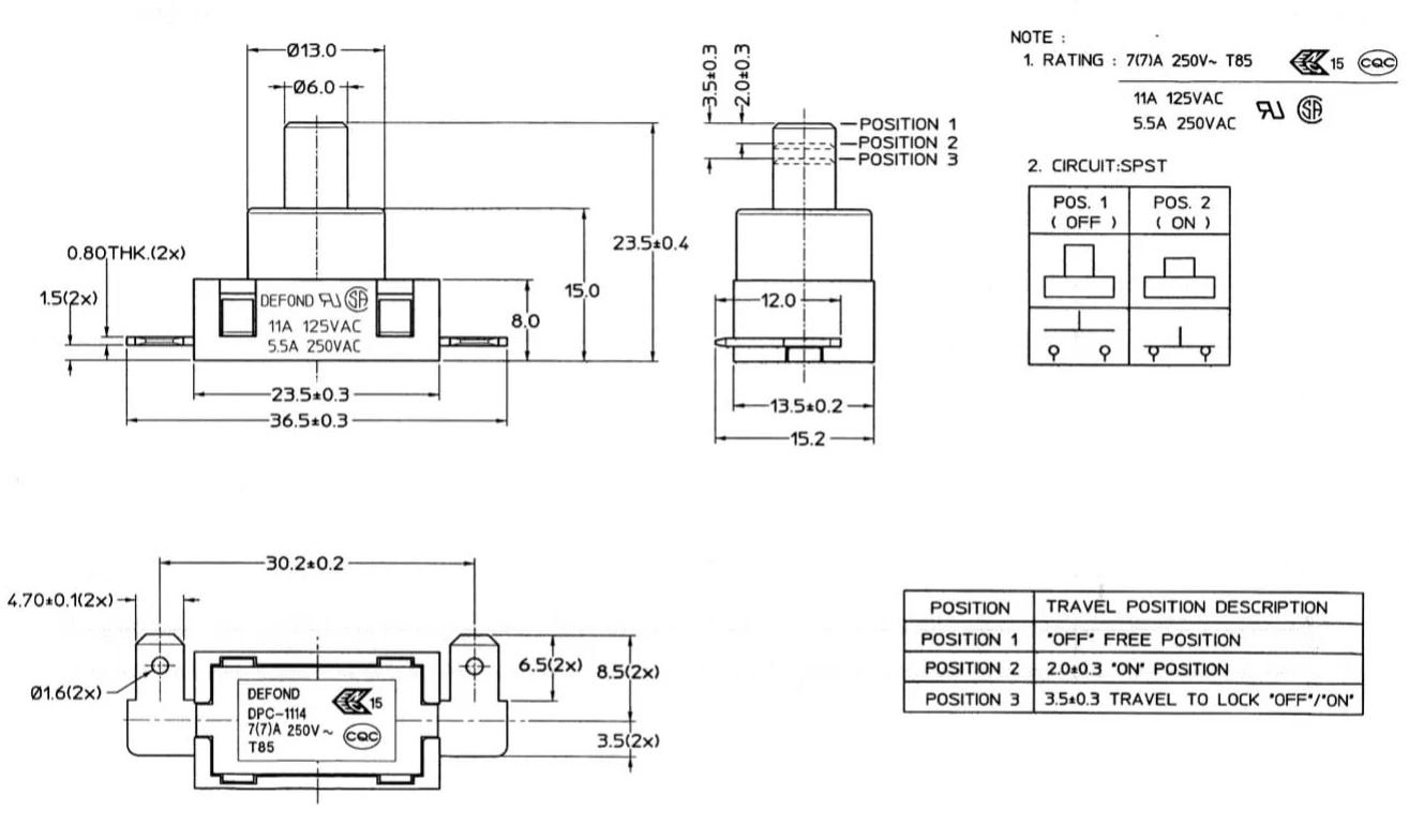 DPC-1114 Keyed Push Button - Vacuum Cleaner Button