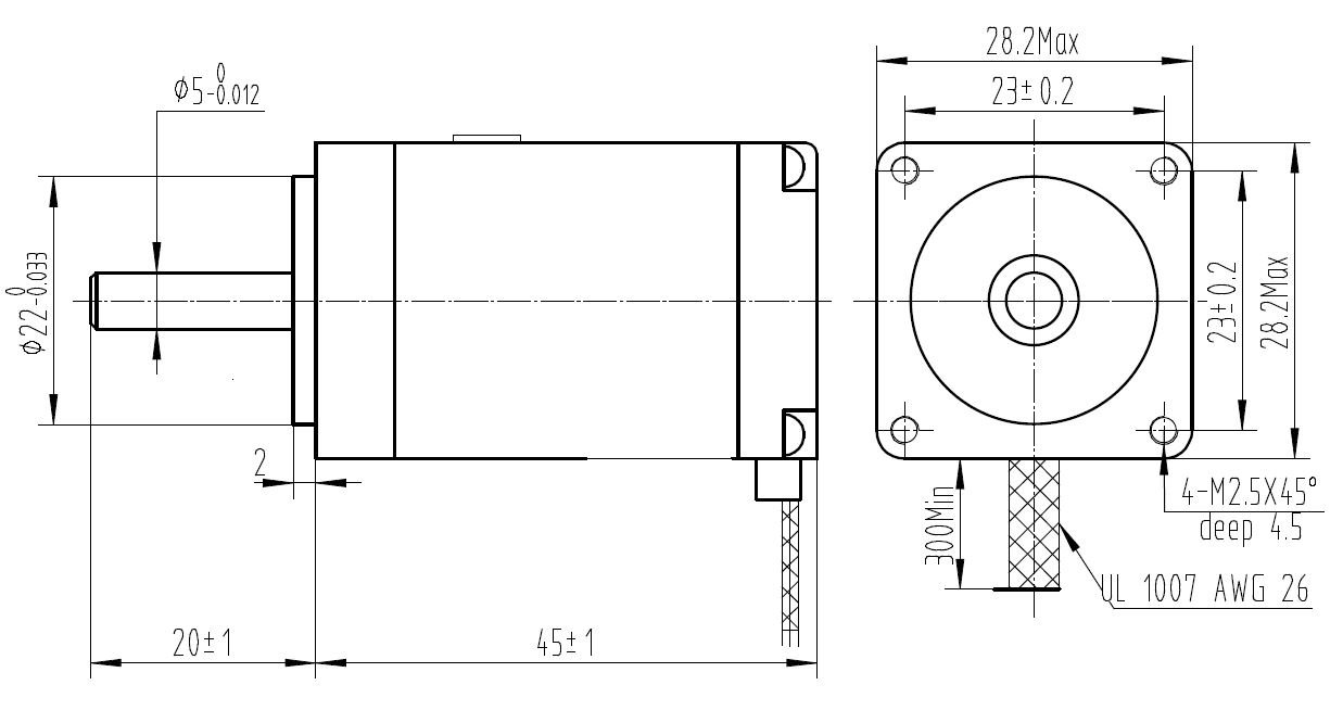 NEMA 11 Bipolar, 200 Adım, 28×45mm, 4.5V Step Motor - PL-1206