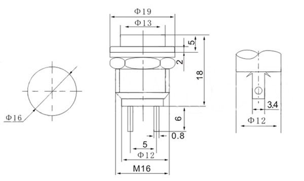 PBS26 Push Button Technical Drawing