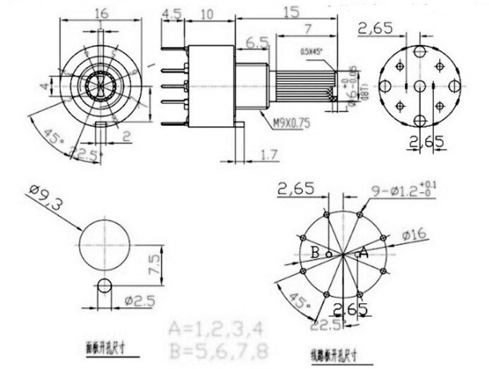 SR16 16mm 6 Konumlu Rotary Switch