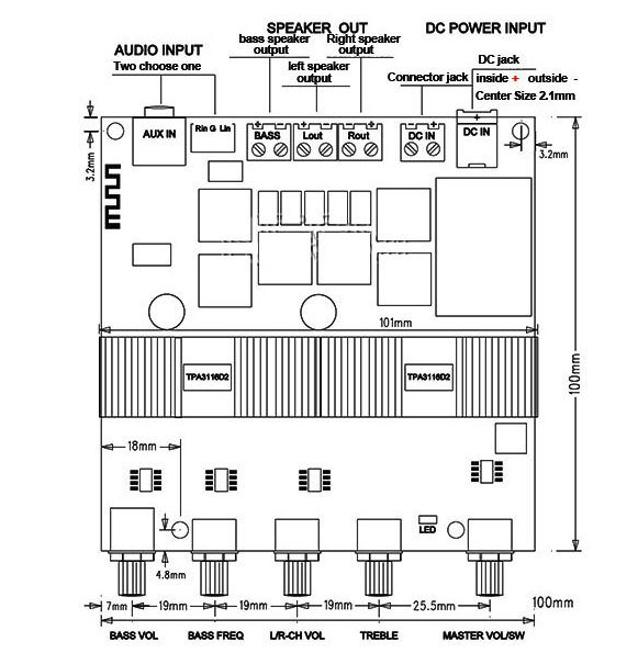 TPA3116 2x50W + 100W Bluetooth 4.2 2.1 Kanal Amfi Modülü