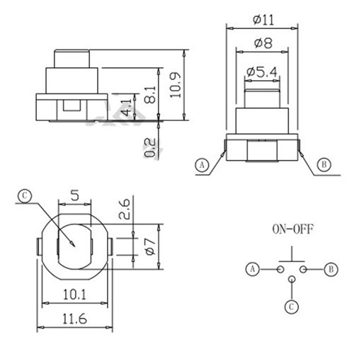 KCD1-1 Spring Loaded ON-OFF 3-Pin Switch IC-125