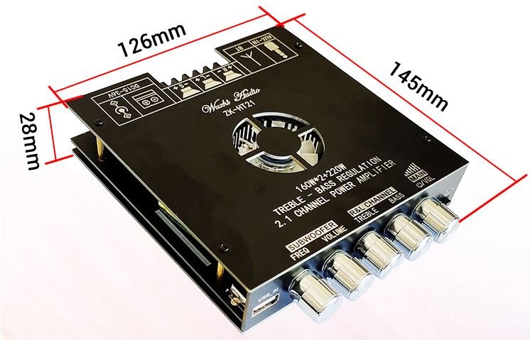 ZK-HT21 2x160W + 220W Bluetooth 5.0 2.1 Channel Amplifier Module TDA7498E