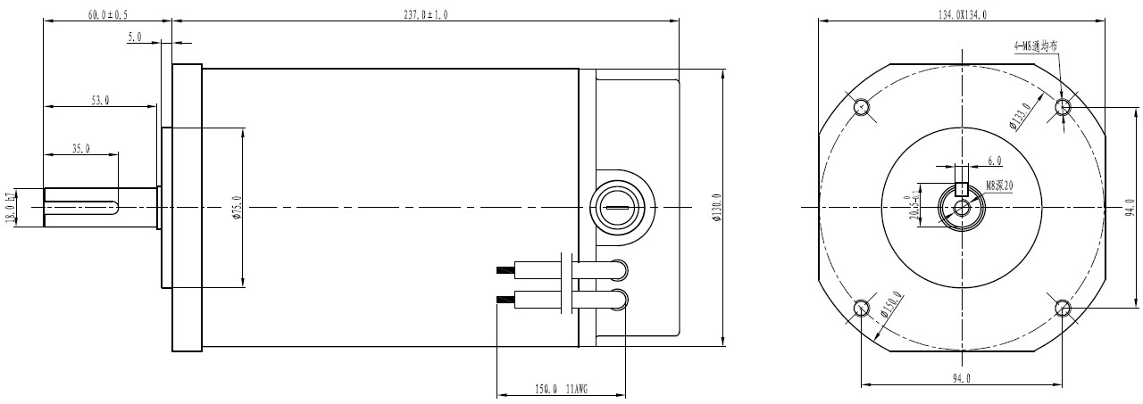 zyt130-1500w-3000rpm-dimensions